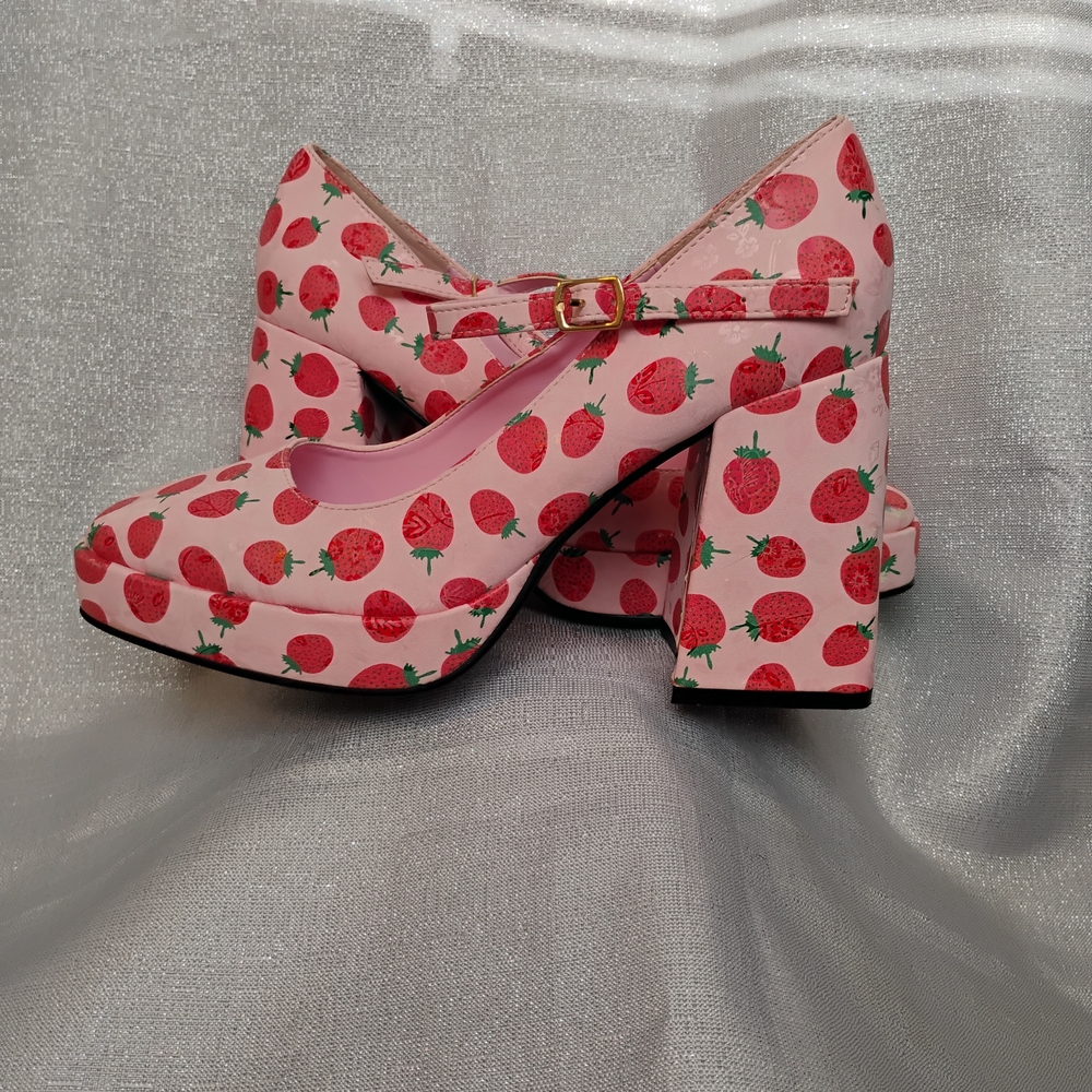 Nasty Gal Pink Strawberry Mary Jane Platform Heels